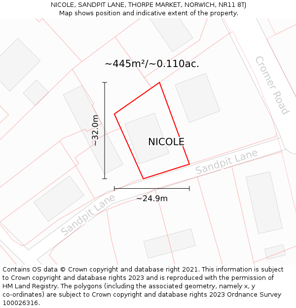 NICOLE, SANDPIT LANE, THORPE MARKET, NORWICH, NR11 8TJ: Plot and title map