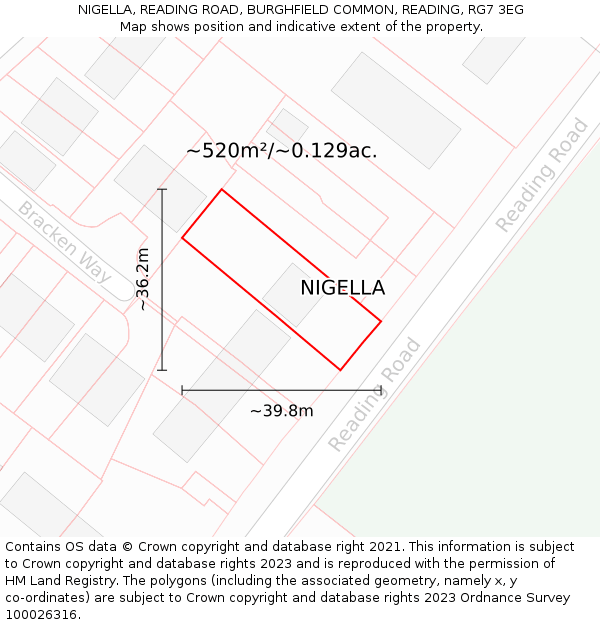 NIGELLA, READING ROAD, BURGHFIELD COMMON, READING, RG7 3EG: Plot and title map