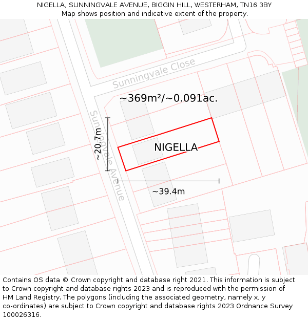NIGELLA, SUNNINGVALE AVENUE, BIGGIN HILL, WESTERHAM, TN16 3BY: Plot and title map