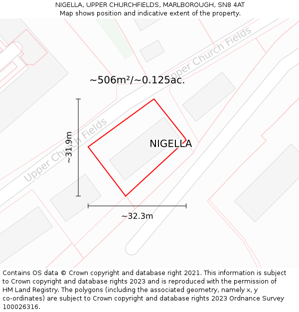 NIGELLA, UPPER CHURCHFIELDS, MARLBOROUGH, SN8 4AT: Plot and title map