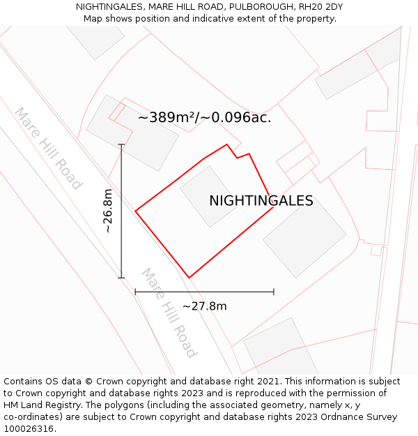 NIGHTINGALES, MARE HILL ROAD, PULBOROUGH, RH20 2DY: Plot and title map