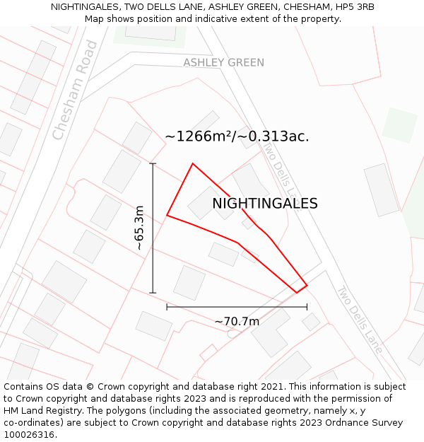 NIGHTINGALES, TWO DELLS LANE, ASHLEY GREEN, CHESHAM, HP5 3RB: Plot and title map