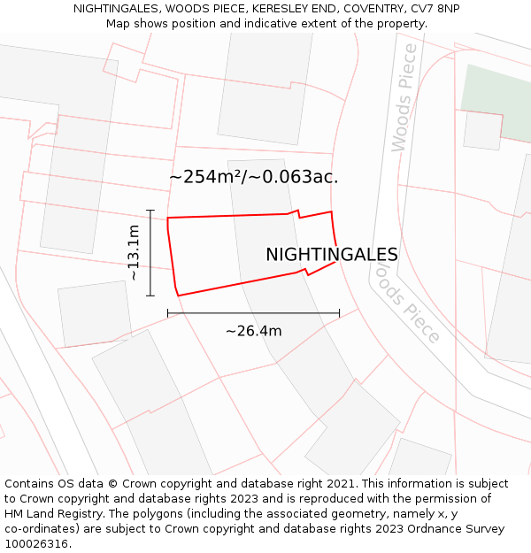 NIGHTINGALES, WOODS PIECE, KERESLEY END, COVENTRY, CV7 8NP: Plot and title map