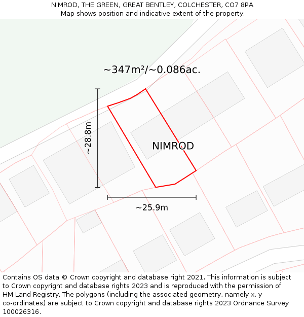 NIMROD, THE GREEN, GREAT BENTLEY, COLCHESTER, CO7 8PA: Plot and title map