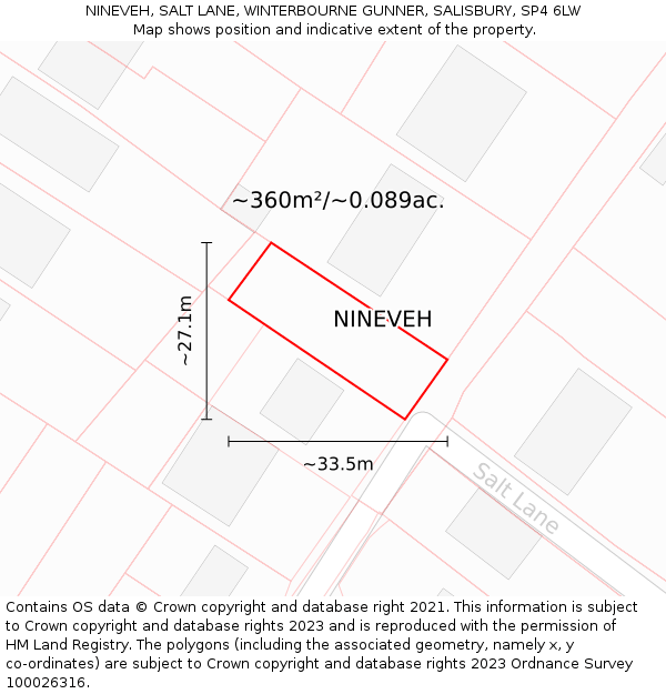 NINEVEH, SALT LANE, WINTERBOURNE GUNNER, SALISBURY, SP4 6LW: Plot and title map