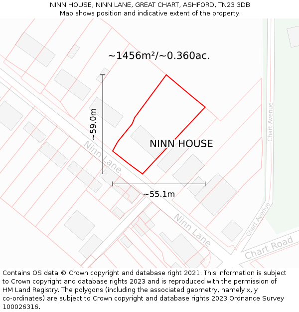 NINN HOUSE, NINN LANE, GREAT CHART, ASHFORD, TN23 3DB: Plot and title map