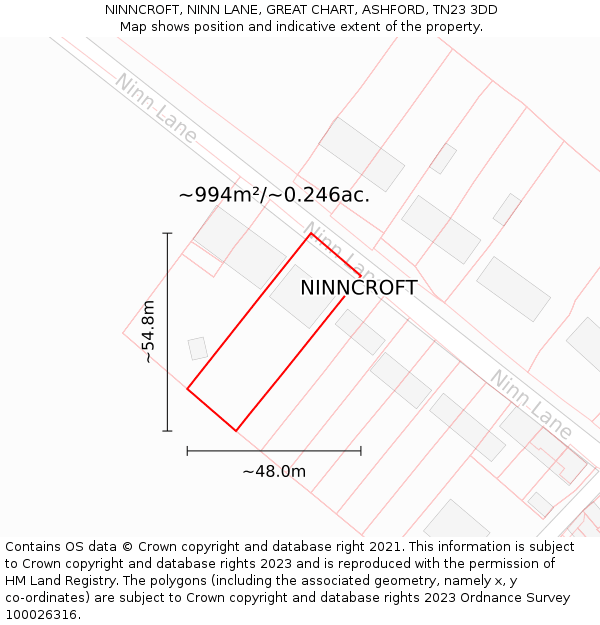 NINNCROFT, NINN LANE, GREAT CHART, ASHFORD, TN23 3DD: Plot and title map
