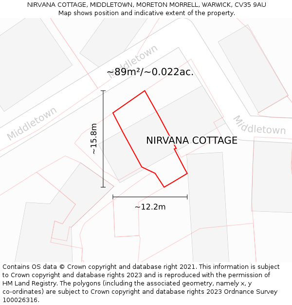 NIRVANA COTTAGE, MIDDLETOWN, MORETON MORRELL, WARWICK, CV35 9AU: Plot and title map