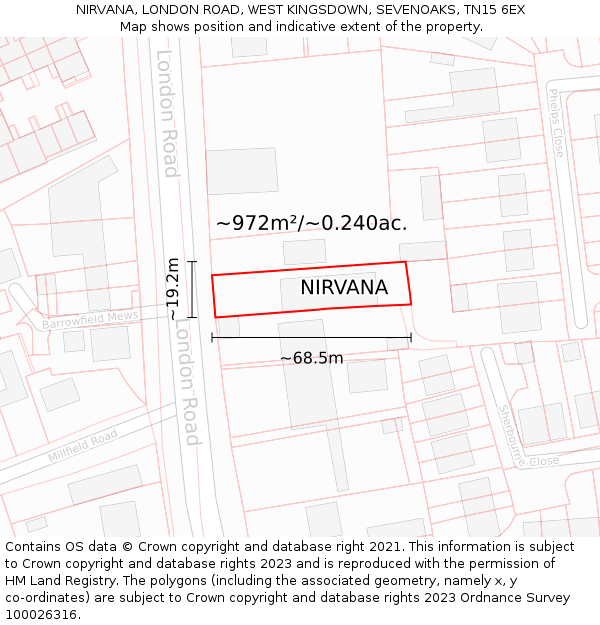 NIRVANA, LONDON ROAD, WEST KINGSDOWN, SEVENOAKS, TN15 6EX: Plot and title map