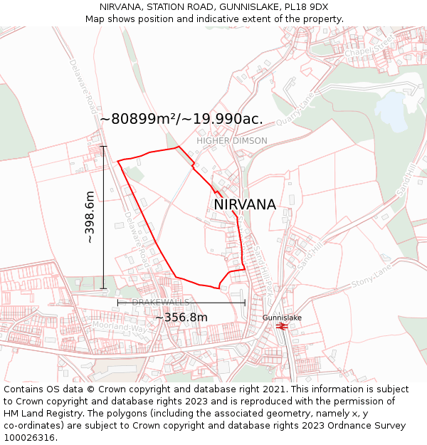NIRVANA, STATION ROAD, GUNNISLAKE, PL18 9DX: Plot and title map