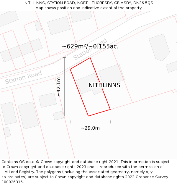 NITHLINNS, STATION ROAD, NORTH THORESBY, GRIMSBY, DN36 5QS: Plot and title map
