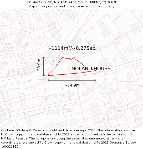 NOLAND HOUSE, NOLAND PARK, SOUTH BRENT, TQ10 9DE: Plot and title map
