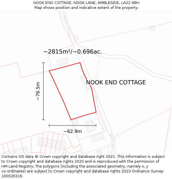 NOOK END COTTAGE, NOOK LANE, AMBLESIDE, LA22 9BH: Plot and title map
