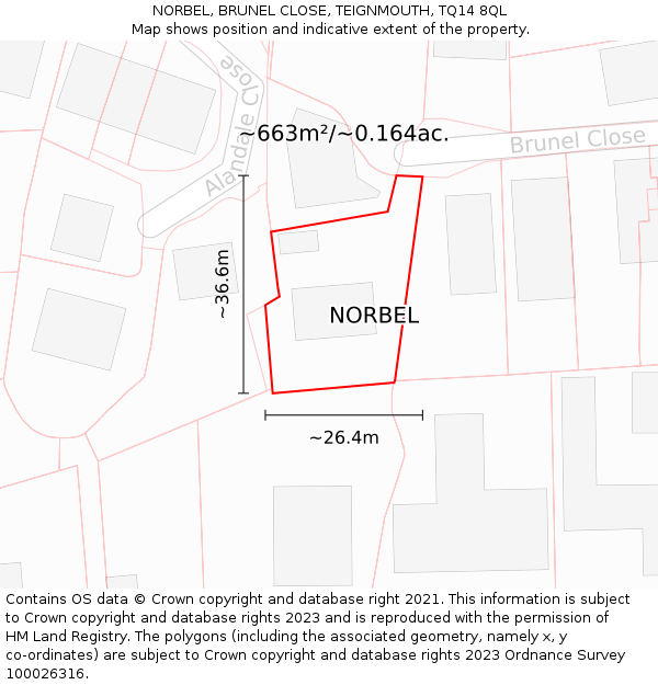 NORBEL, BRUNEL CLOSE, TEIGNMOUTH, TQ14 8QL: Plot and title map