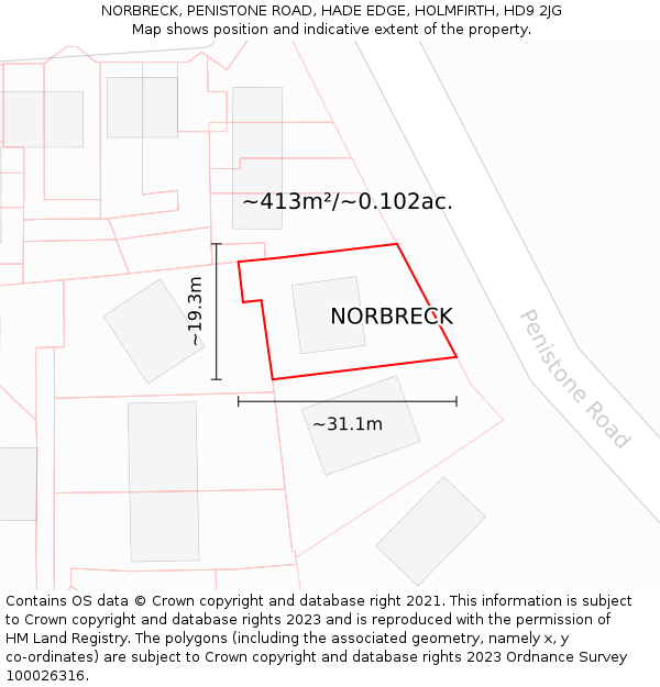 NORBRECK, PENISTONE ROAD, HADE EDGE, HOLMFIRTH, HD9 2JG: Plot and title map