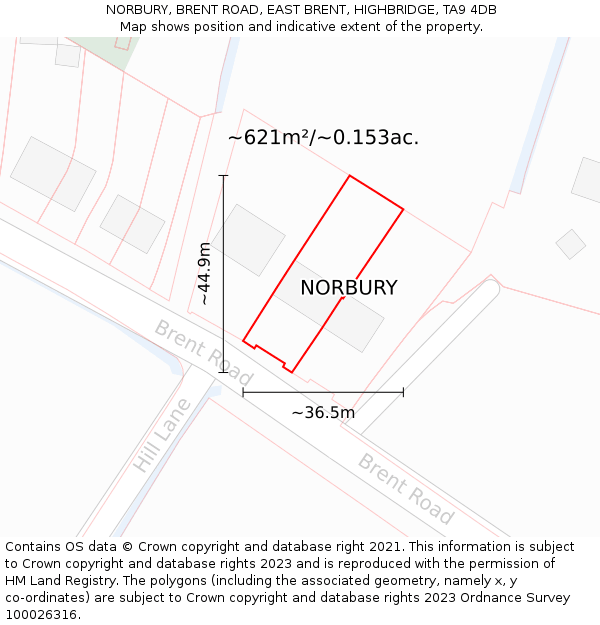 NORBURY, BRENT ROAD, EAST BRENT, HIGHBRIDGE, TA9 4DB: Plot and title map