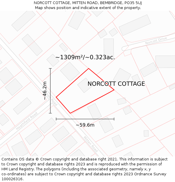 NORCOTT COTTAGE, MITTEN ROAD, BEMBRIDGE, PO35 5UJ: Plot and title map