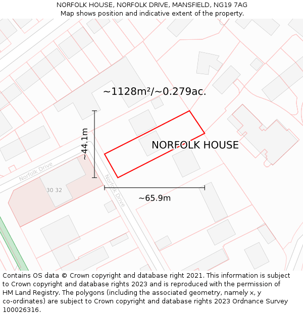 NORFOLK HOUSE, NORFOLK DRIVE, MANSFIELD, NG19 7AG: Plot and title map