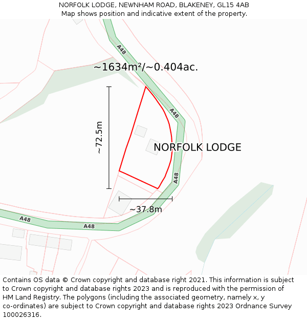 NORFOLK LODGE, NEWNHAM ROAD, BLAKENEY, GL15 4AB: Plot and title map
