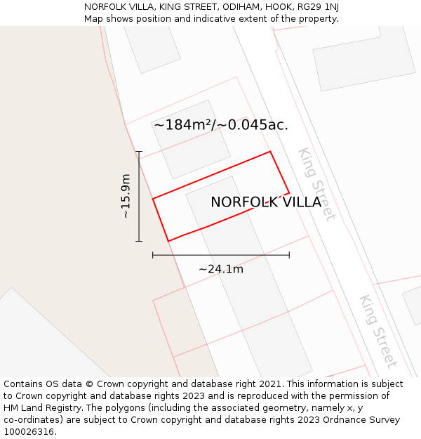 NORFOLK VILLA, KING STREET, ODIHAM, HOOK, RG29 1NJ: Plot and title map