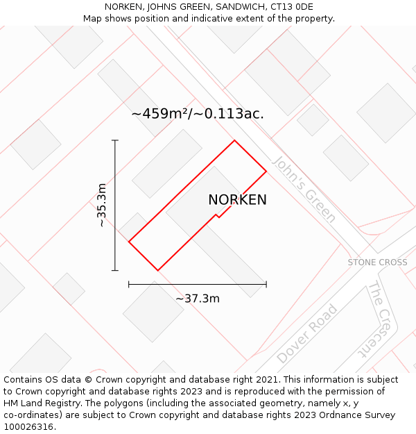 NORKEN, JOHNS GREEN, SANDWICH, CT13 0DE: Plot and title map