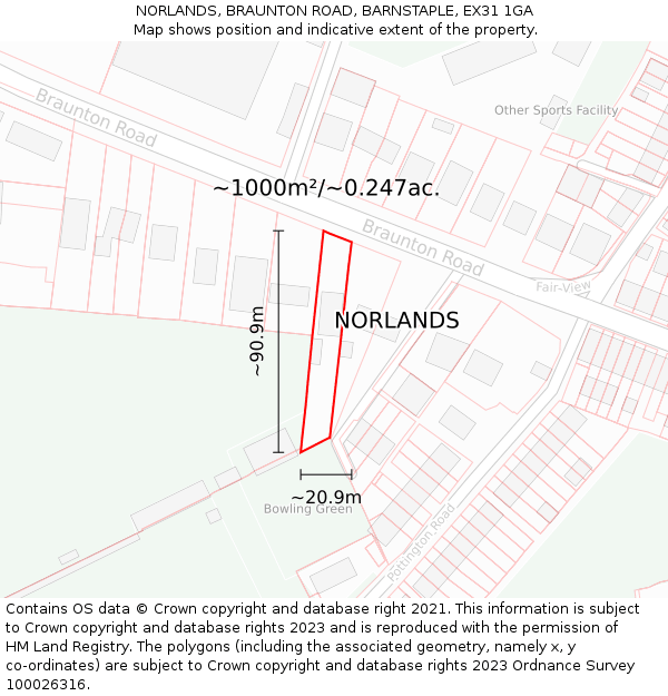 NORLANDS, BRAUNTON ROAD, BARNSTAPLE, EX31 1GA: Plot and title map