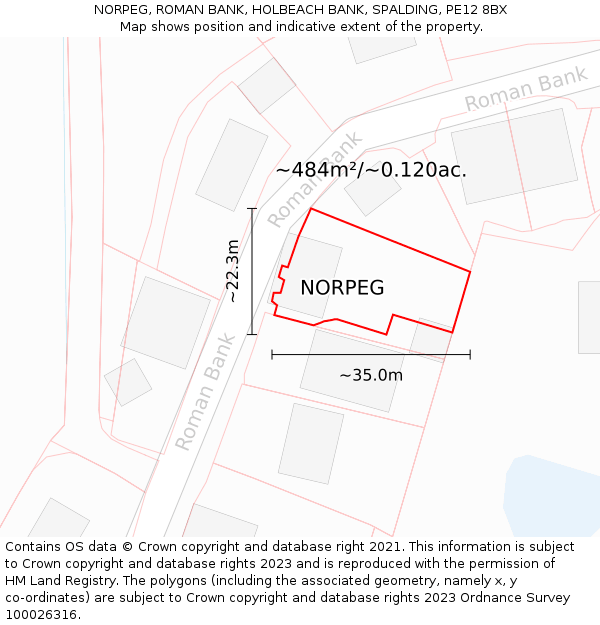 NORPEG, ROMAN BANK, HOLBEACH BANK, SPALDING, PE12 8BX: Plot and title map