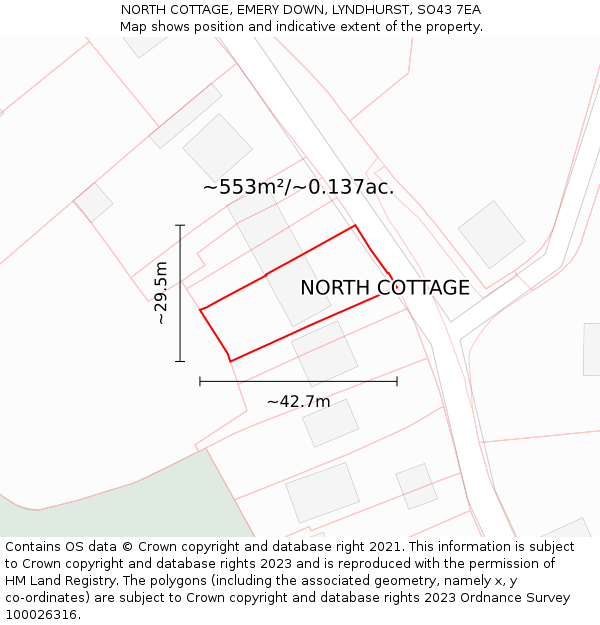 NORTH COTTAGE, EMERY DOWN, LYNDHURST, SO43 7EA: Plot and title map