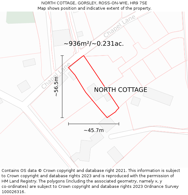 NORTH COTTAGE, GORSLEY, ROSS-ON-WYE, HR9 7SE: Plot and title map