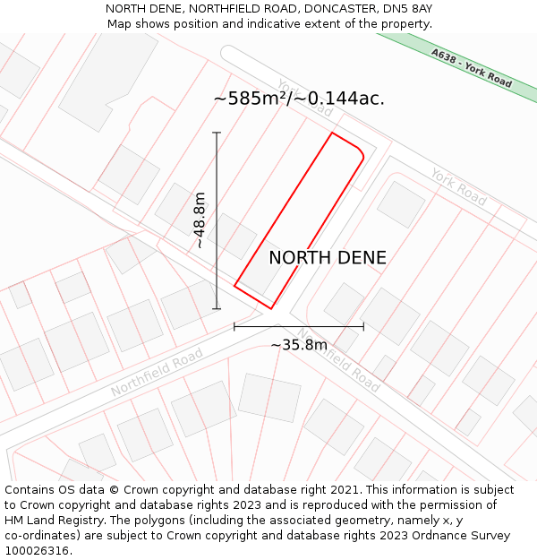 NORTH DENE, NORTHFIELD ROAD, DONCASTER, DN5 8AY: Plot and title map