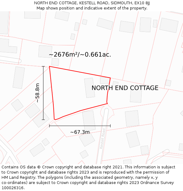 NORTH END COTTAGE, KESTELL ROAD, SIDMOUTH, EX10 8JJ: Plot and title map