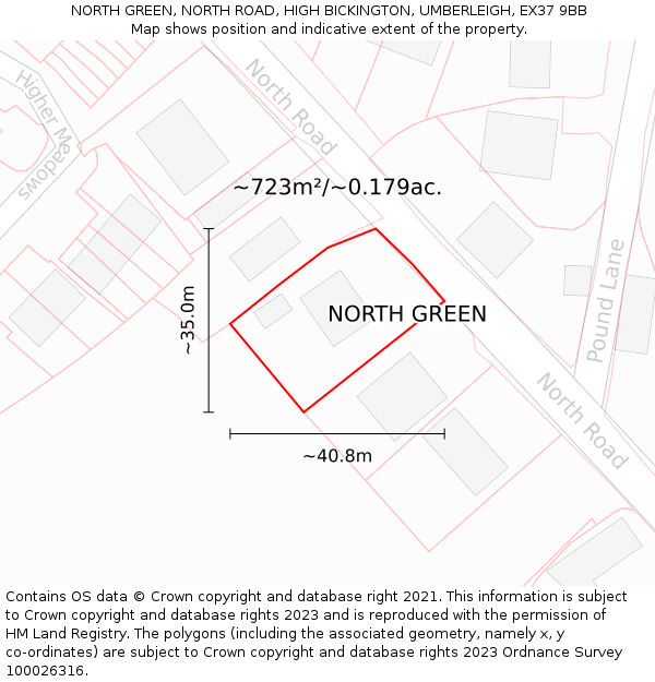 NORTH GREEN, NORTH ROAD, HIGH BICKINGTON, UMBERLEIGH, EX37 9BB: Plot and title map