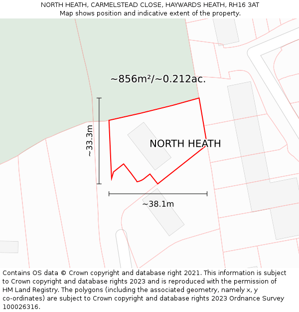 NORTH HEATH, CARMELSTEAD CLOSE, HAYWARDS HEATH, RH16 3AT: Plot and title map