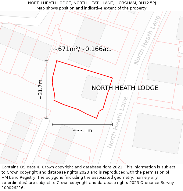 NORTH HEATH LODGE, NORTH HEATH LANE, HORSHAM, RH12 5PJ: Plot and title map
