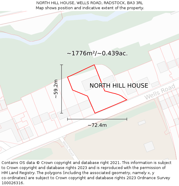 NORTH HILL HOUSE, WELLS ROAD, RADSTOCK, BA3 3RL: Plot and title map