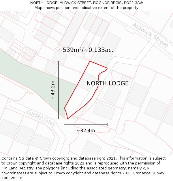 NORTH LODGE, ALDWICK STREET, BOGNOR REGIS, PO21 3AW: Plot and title map