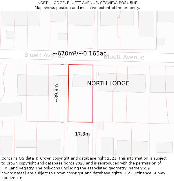 NORTH LODGE, BLUETT AVENUE, SEAVIEW, PO34 5HE: Plot and title map