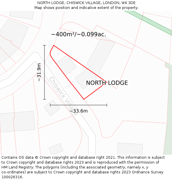 NORTH LODGE, CHISWICK VILLAGE, LONDON, W4 3DE: Plot and title map