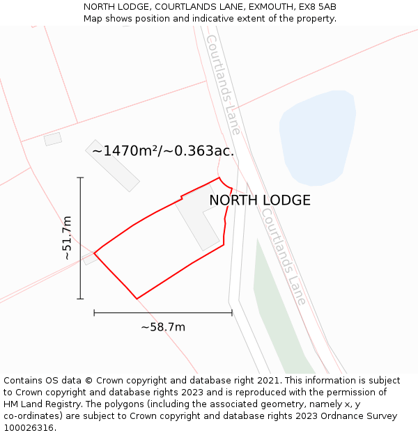 NORTH LODGE, COURTLANDS LANE, EXMOUTH, EX8 5AB: Plot and title map