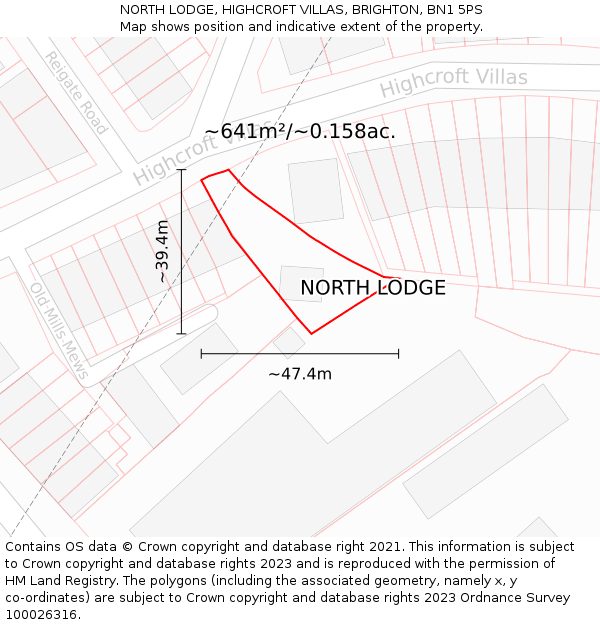 NORTH LODGE, HIGHCROFT VILLAS, BRIGHTON, BN1 5PS: Plot and title map
