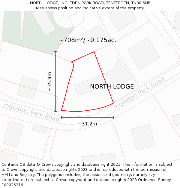 NORTH LODGE, INGLEDEN PARK ROAD, TENTERDEN, TN30 6NR: Plot and title map