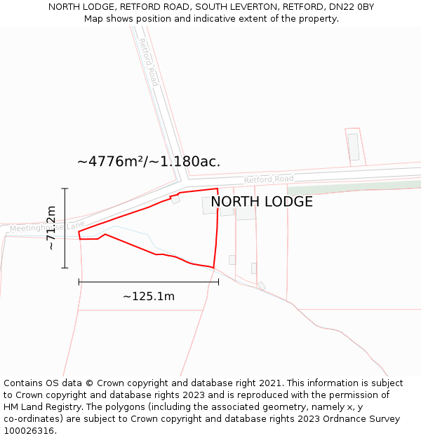 NORTH LODGE, RETFORD ROAD, SOUTH LEVERTON, RETFORD, DN22 0BY: Plot and title map