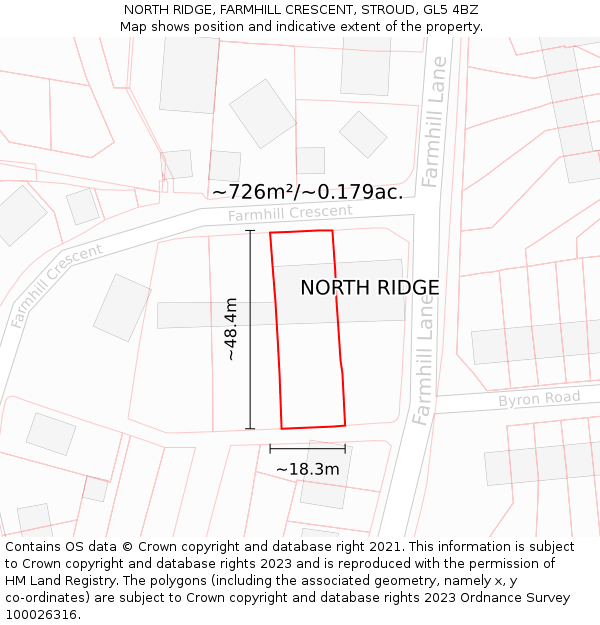 NORTH RIDGE, FARMHILL CRESCENT, STROUD, GL5 4BZ: Plot and title map