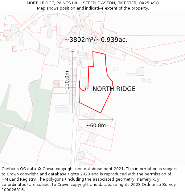 NORTH RIDGE, PAINES HILL, STEEPLE ASTON, BICESTER, OX25 4SQ: Plot and title map