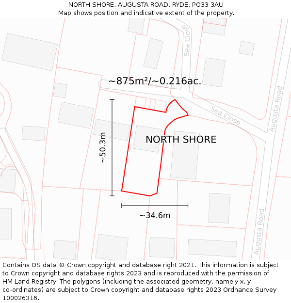 NORTH SHORE, AUGUSTA ROAD, RYDE, PO33 3AU: Plot and title map