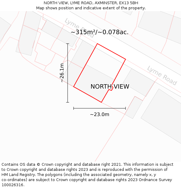 NORTH VIEW, LYME ROAD, AXMINSTER, EX13 5BH: Plot and title map