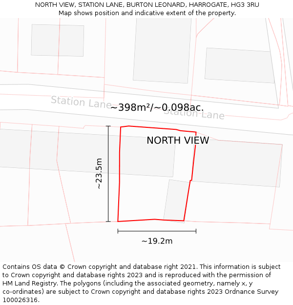 NORTH VIEW, STATION LANE, BURTON LEONARD, HARROGATE, HG3 3RU: Plot and title map