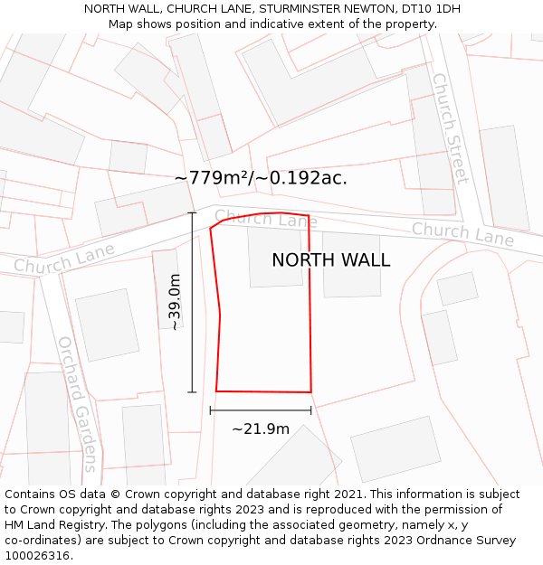 NORTH WALL, CHURCH LANE, STURMINSTER NEWTON, DT10 1DH: Plot and title map