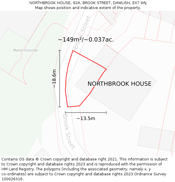 NORTHBROOK HOUSE, 92A, BROOK STREET, DAWLISH, EX7 9AJ: Plot and title map