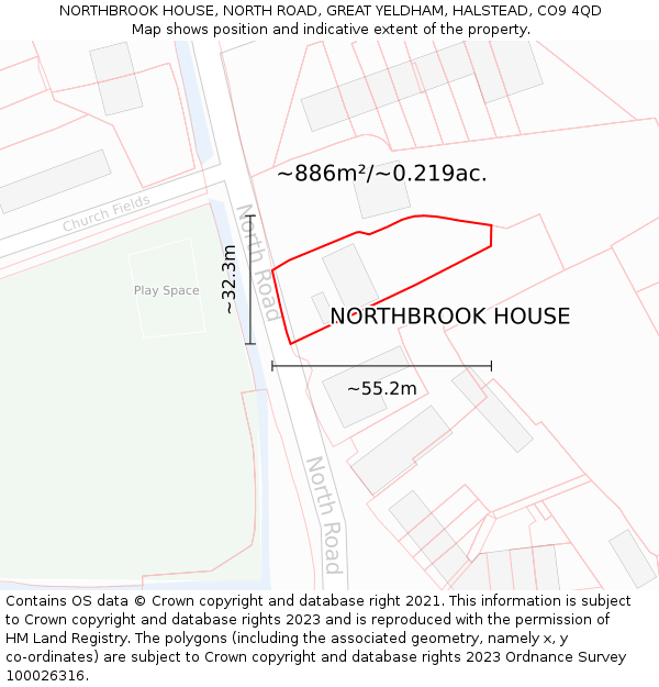 NORTHBROOK HOUSE, NORTH ROAD, GREAT YELDHAM, HALSTEAD, CO9 4QD: Plot and title map